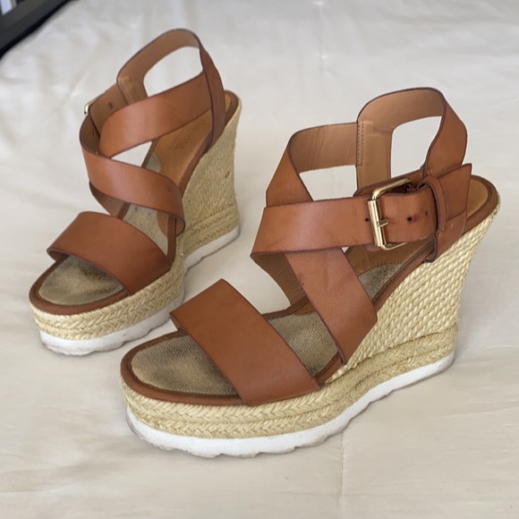 Catherine Malandrino Shoes - Catherine Malandrino Tan Leather Wedge Sandals